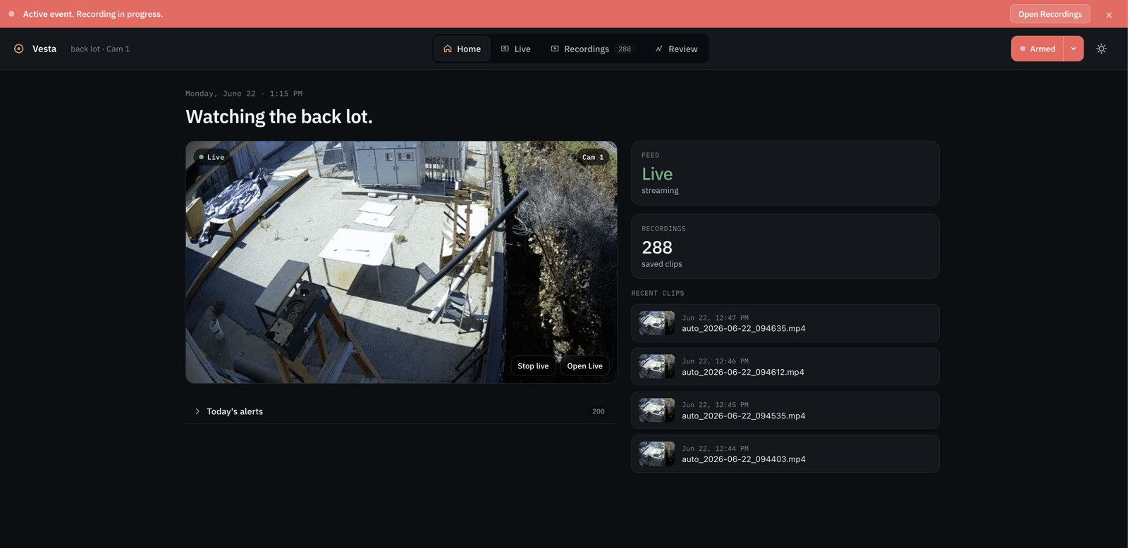Vesta watch dashboard